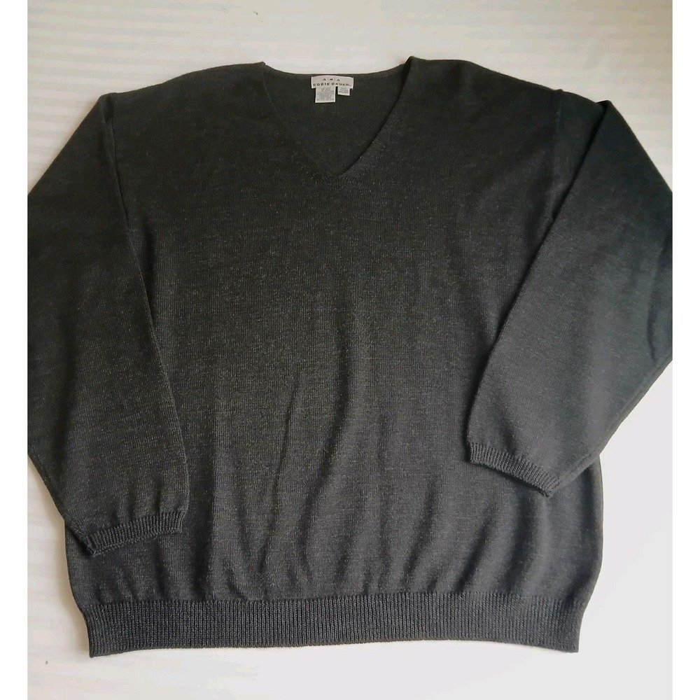 Eddie Bauer Sweater Mens XXL 100 Wool V Neck Solid Black Vintage 90s Classic